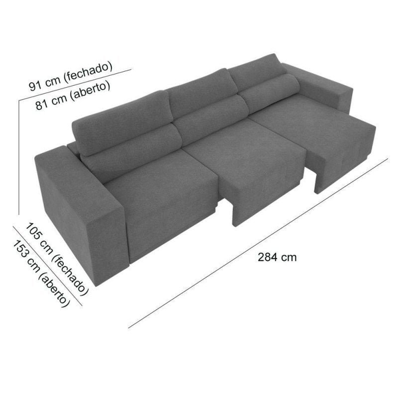 Sofá 6 Lugares Net Reale Assento Retrátil e Reclinável Suede Grafite 2,84M (L) - 2