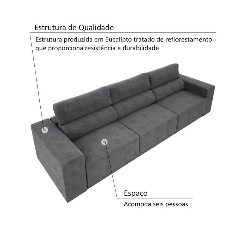 Sofá 6 Lugares Net Reale Assento Retrátil e Reclinável Suede Grafite 2,84M (L) - 4