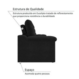 Sofá 4 Lugares Net Confort Assento Retrátil e Reclinável Preto 2,20M (L) - 3