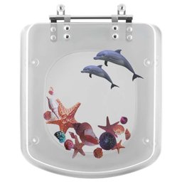 Assento Sanitário Poliester Lirio Decorado Golfinho e Conchas para Vaso Fiori - 1
