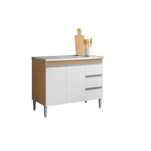 Balcão de Cozinha para Pia Andréia 100cm Amêndoa/branco S/ Tampo - Ajl Móveis