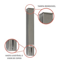 Kit Porta Copo Descartável Água + Suporte Café + Lixeira Inox - 6