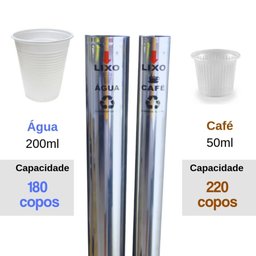Kit Porta Copo Descartável Água + Suporte Café + Lixeira Inox - 5