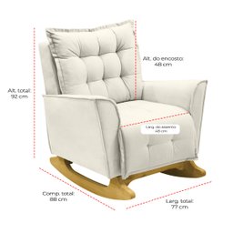 Poltrona Amamentação de Balanço Helena + Puff Veludo Quarto Bebê:creme - 6