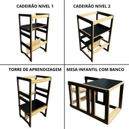 Torre Aprendizagem Montessori Cadeirão Mdf Cor Preto Seguro - 5
