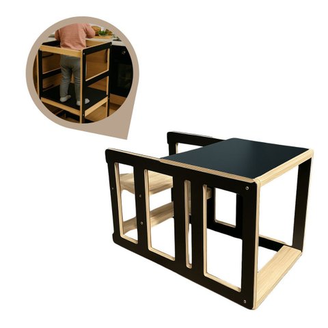 Torre Aprendizagem Montessori Cadeirão Mdf Cor Preto Seguro