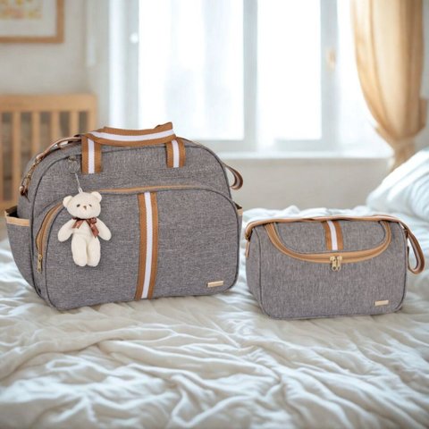 Kit Bolsa Maternidade Bolsa G e Bolsa P Infantil Luxo Amor:bege
