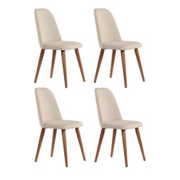 Conjunto com 4 Cadeiras de Madeira Maciça Estofada New Drop - Natural C/ Linho Bege - Cobre - 1