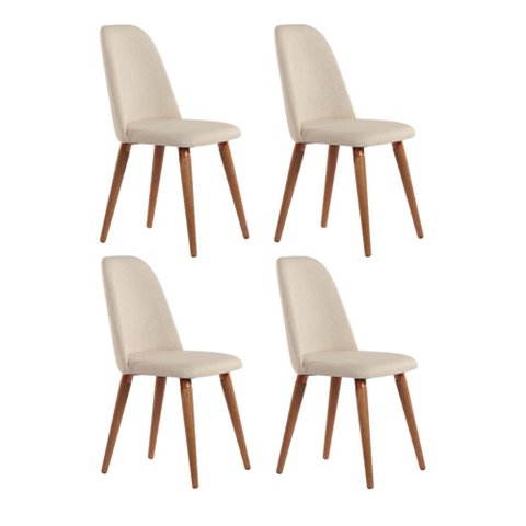 Conjunto com 4 Cadeiras de Madeira Maciça Estofada New Drop - Natural C/ Linho Bege - Cobre