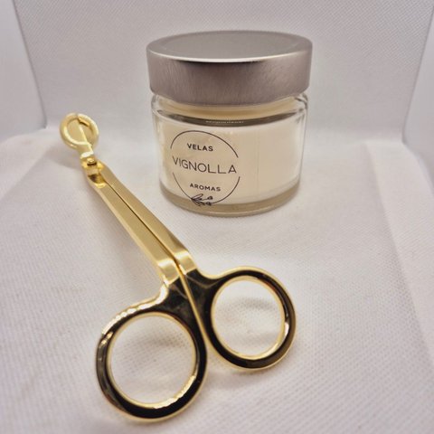 Tesoura Par Cortar Pavio Vela e Vela Aromática 140gr Velas:dourada