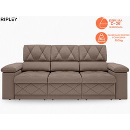 Sofá New Ripley 2,05M Assento Retrátil e Reclinável Velosuede - Netsofás - 2