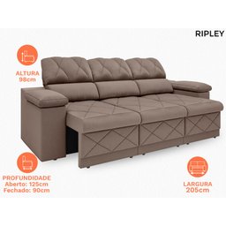 Sofá New Ripley 2,05M Assento Retrátil e Reclinável Velosuede - Netsofás - 3