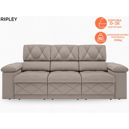 Sofá New Ripley 2,05M Assento Retrátil e Reclinável Velosuede Bege - NetSofás - 2 Sofá New Ripley 2,05M Assento Retrátil e Reclinável Velosuede Bege - NetSofás - 2