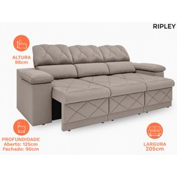 Sofá New Ripley 2,05M Assento Retrátil e Reclinável Velosuede Bege - NetSofás - 3 Sofá New Ripley 2,05M Assento Retrátil e Reclinável Velosuede Bege - NetSofás - 3