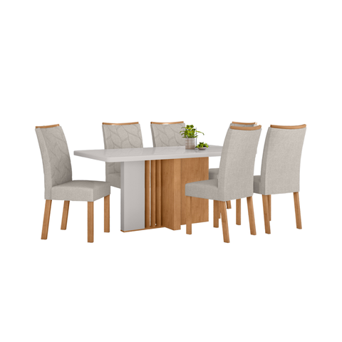Conjunto Sala de Jantar Mesa Astrid 170 Tampo Vidro Maxi Off com 6 Cadeiras Rayla - Lopas Amendoa Cl