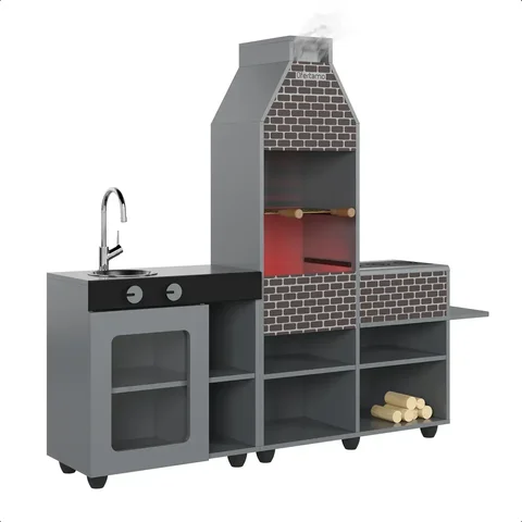 Churrasqueira Mini Infantil Mdf Cinza Brinquedo para Crianças