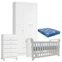 Ver imagem 1 de Quarto de Bebê 3 Portas com Gaveteiro Ternura Baby e Berço Lara Branco Brilho com Colchão - Incorpla