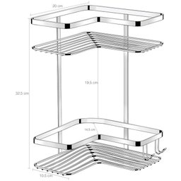 Suporte Duplo De Canto Porta Shampoo Sabonete Em Aço Cromado - 2 Suporte Duplo De Canto Porta Shampoo Sabonete Em Aço Cromado - 2