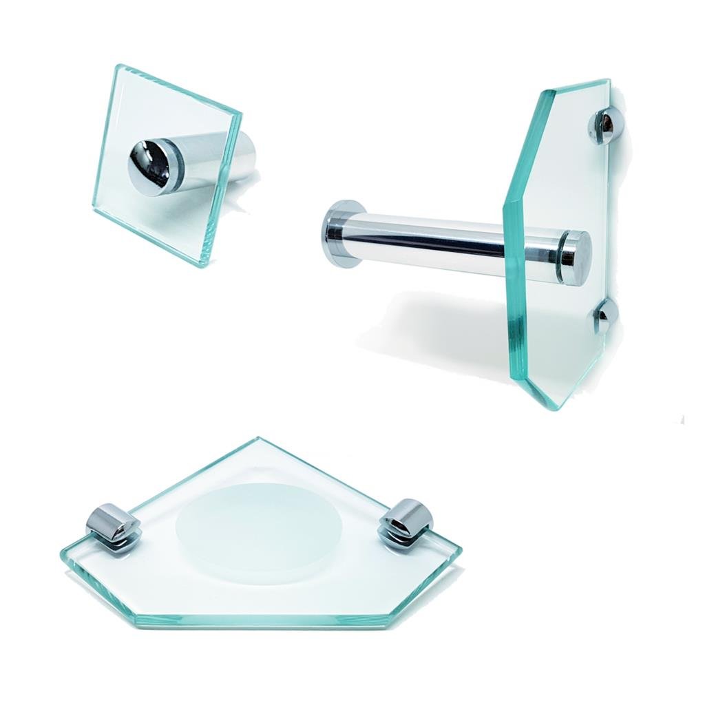 Kit De Acessórios P/ Banheiro 3 Pçs Em Vidro Incolor H602 - 1