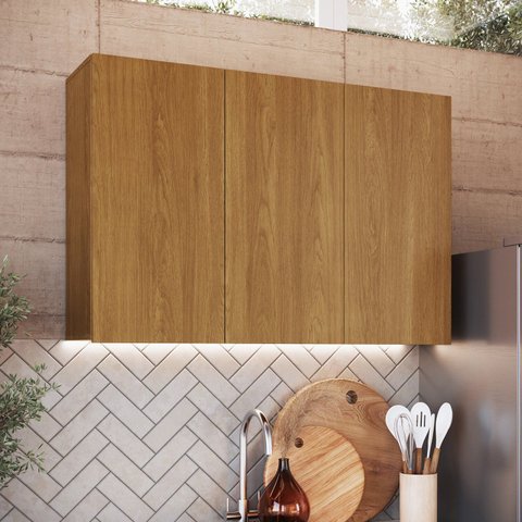 Armário Aéreo 3 Portas 120cm 100% BP Organic Marrom/Nature/Sand