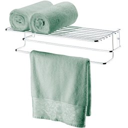Suporte Porta Toalha Toalheiro Duplo Prateleira 55cm Cromado - 1