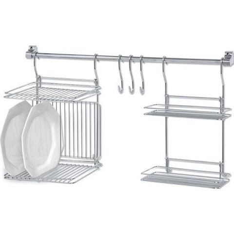 Kit Cozinha Barra Escorredor De Louças Prateleira Condimentos