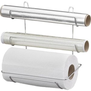 Suporte Porta Rolos Triplo Papel Toalha Alumínio Filme Aço