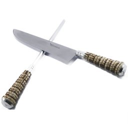 Conjunto Faca E Chaira Inox Rabo Tatu Bainha Couro Churrasco - 3