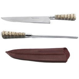 Conjunto Faca E Chaira Inox Rabo Tatu Bainha Couro Churrasco - 4