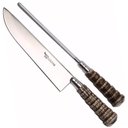 Ver imagem 5 de Conjunto Faca E Chaira Inox Rabo Tatu Bainha Couro Churrasco