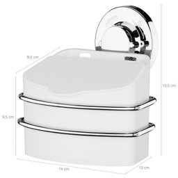 Suporte Aço Cromado E Saleiro Porta Sal 500g Cozinha Ventosa Branco - 2