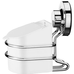 Suporte Aço Cromado E Saleiro Porta Sal 500g Cozinha Ventosa Branco - 1