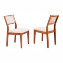Ver imagem 1 de Kit 2 Cadeiras Madeira Maciça com Estofado e Fibra Natural Rattan Maya Yescasa Marrom/Champagne/Off White