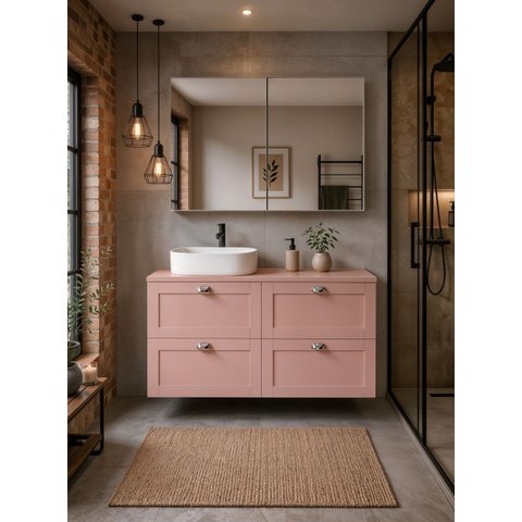 Gabinete para Banheiro com Tampo Cuba e Armário 120cm Retro MDF Rosa Milano - On Móveis