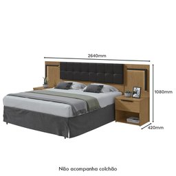 Cabeceira Queen Calitan com 2 Mesas de Apoio e LED Amêndoa/Preto Fosco - Móveis Lopas - 4