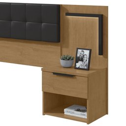 Cabeceira Queen Calitan com 2 Mesas de Apoio e LED Amêndoa/Preto Fosco - Móveis Lopas - 3