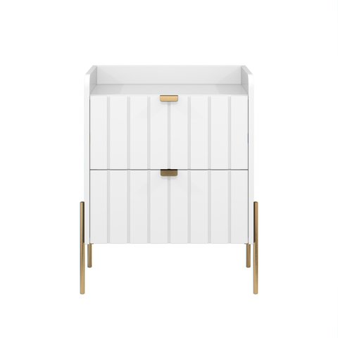 Mesa de Cabeceira Industrial Branca para Cama Moriah 45cm Base Dourado