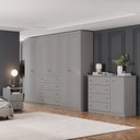Ver imagem 1 de Quarto Casal com Guarda Roupa Comoda Mesas de Cabeceira Amy 7 Portas 12 Gavetas MDF-MDP Cinza