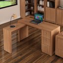 Ver imagem 6 de Mesa Em L Para Escritório 3 Gavetas ME4101 Amêndoa - Tecno Mobili