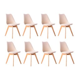 Kit 08 Cadeiras Leda Eames Jantar Cozinha com Assento Estofado Creme - 1