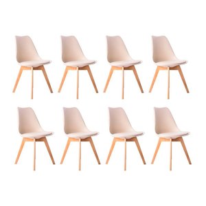 Kit 08 Cadeiras Leda Eames Jantar Cozinha com Assento Estofado Creme