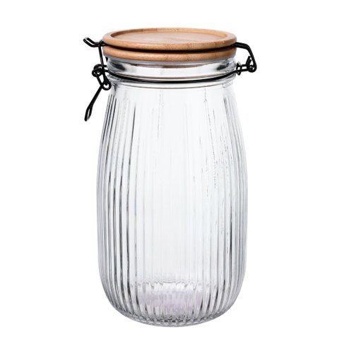 Pote Vidro Hermético Versalhes Tampa Bambu Trava Prime 1700ml - Lehaví