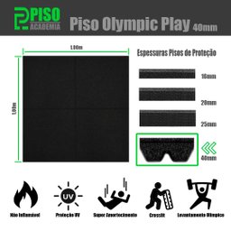 Piso de Borracha Olympic Play 40mm - 1,00x1,00m - Cinza - 3