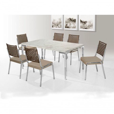 Conjunto Mesa Inovare Cromado Rt 1,60x0,90 Mdp e Cadeira Nobre Junco Cromado