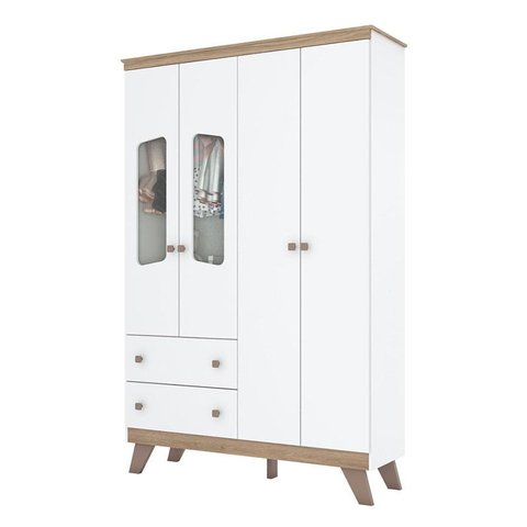Guarda Roupa Infantil 4 Portas Confete Branco Brilho Jequitibá Hp - Henn