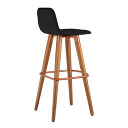 Banqueta Alta Luxo Linea Aço Cobre Linho Preto Base Carvalho - 4