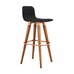Banqueta Alta Luxo Linea Aço Cobre Linho Preto Base Carvalho - 1