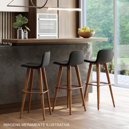 Banqueta Alta Luxo Linea Aço Cobre Linho Preto Base Carvalho - 2