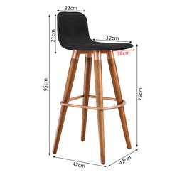 Banqueta Alta Luxo Linea Aço Cobre Linho Preto Base Carvalho - 5