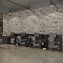 Ver imagem 1 de Conjunto de Escritório Noruega 3 Livreiro 1 Buffet e 4 Mesas 90cm - Via Nossa - Preto e Cedro